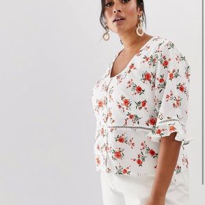 Fashion Union plus button front top with ladder detail in ditzy floral